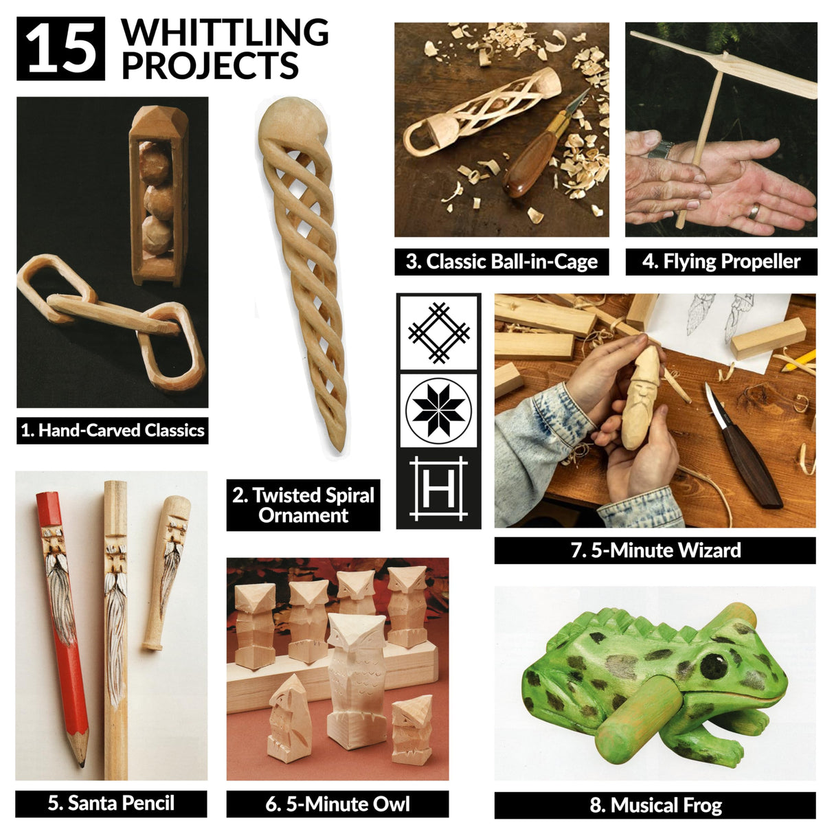 Hutsuls K.37 Wood Carving Kit for Beginners - Pre-Sized Basswood Carving Blocks & Sticks for 15 Projects, All-in-One Wood Whittling Kit for Beginners, Includes Wood Whittling Book for Beginners Kids Hutsuls