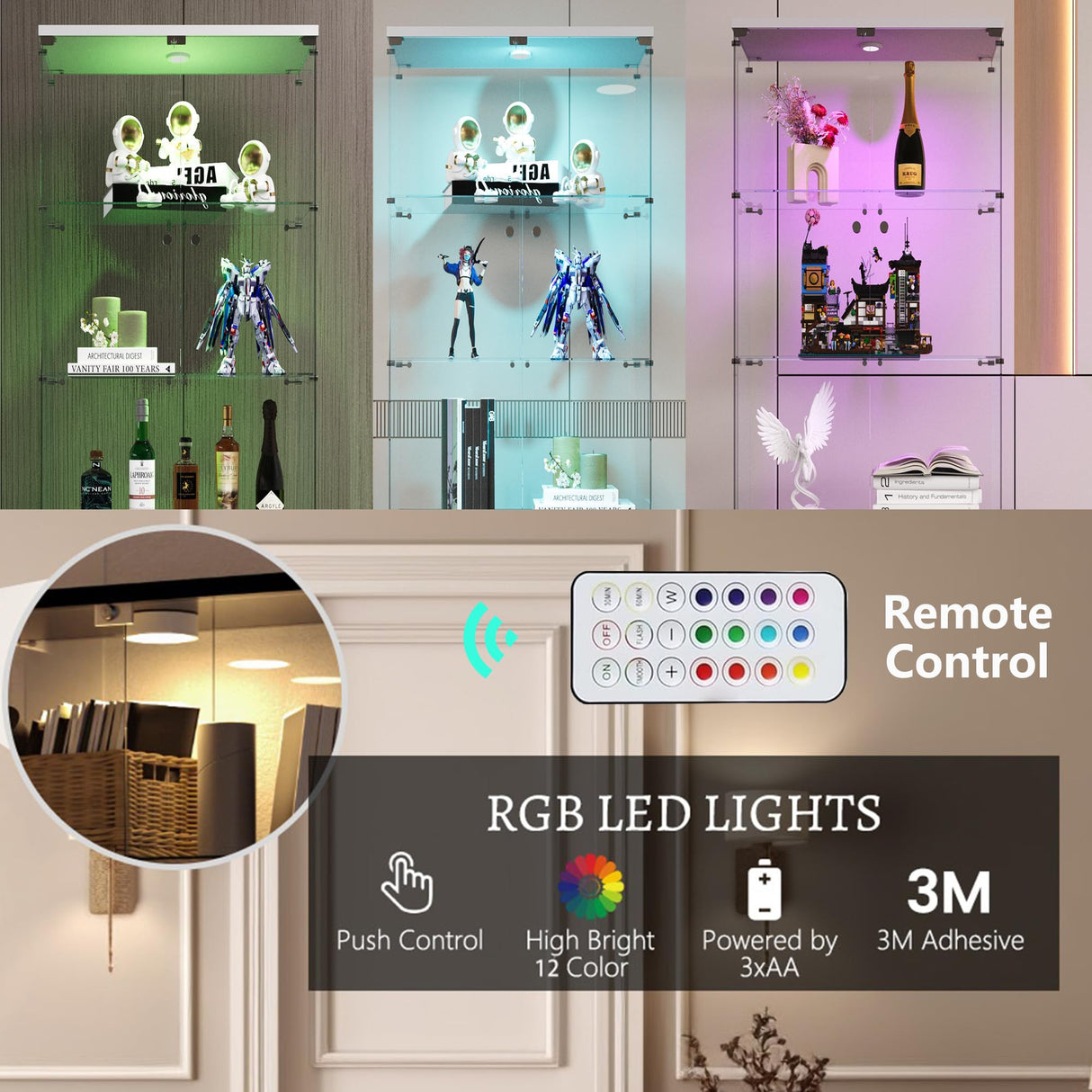 Fulocseny 4-Shelf Glass Display Cabinet White Display Case with LED Light and Glass Door Modern Curio Collection Cabinet, Floor Standing Bookshelf for Living Room Office（White 64.7"x16.7"x14.3"） Fulocseny