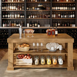 Tribesigns Kitchen Island with Storage, 55-Inch Farmhouse Stationary Island Table with Large Countertop, 3-Tier Wooden Coffee Bar Table for Kitchen, Dining Room, Rustic Brown Tribesigns