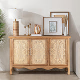 RoyalCraft Sideboard Buffet Cabinet with Storage,49'' Solid Wood Farmhouse Sideboard Credenza Accent Cabinet with 3 Carved Doors, TV Console Table for Entryway, Livng Room, Kitchen, Natural RoyalCraft