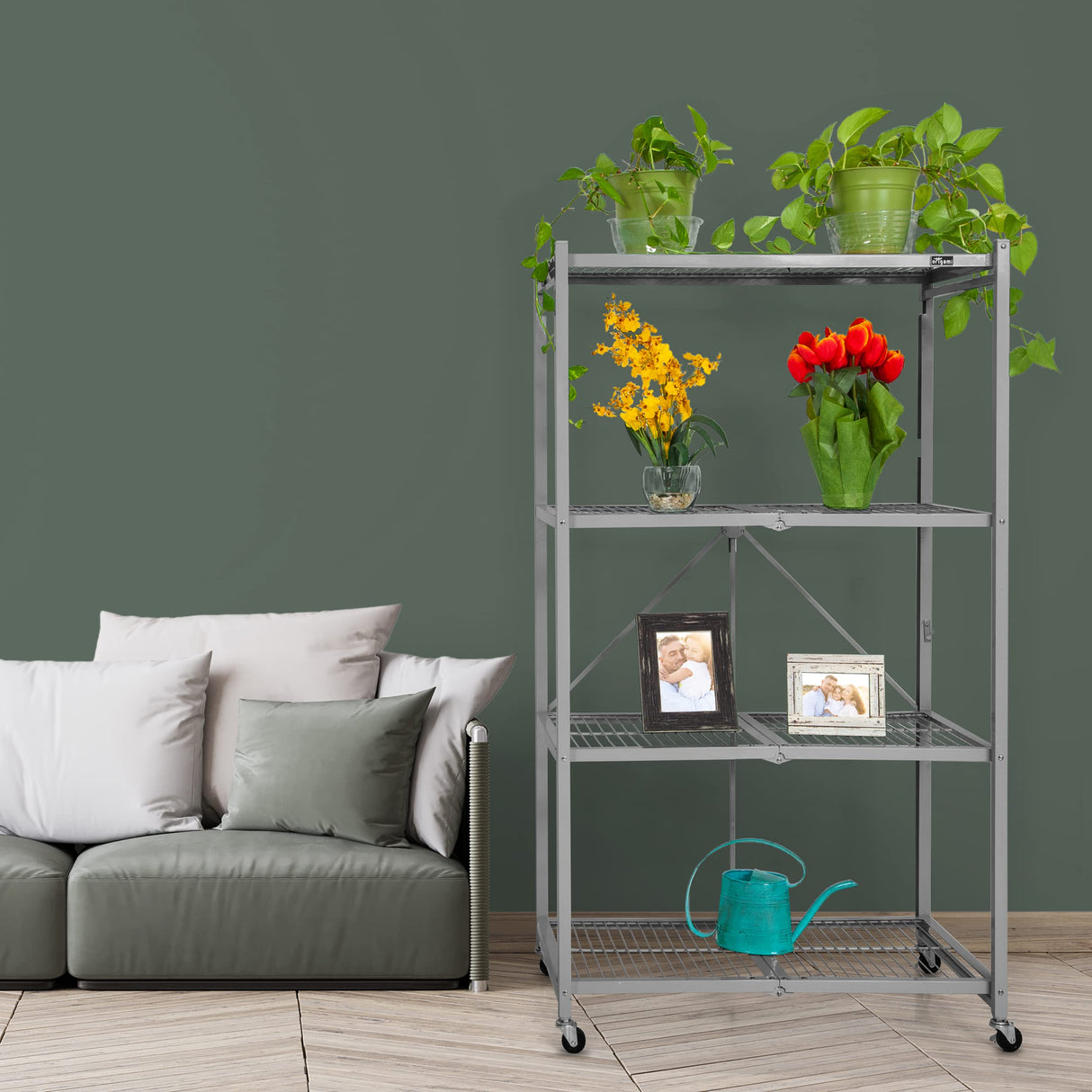 Origami R5 Foldable 4-Tier Garage Shelving Heavy Duty Shelving with Wheels, Metal Storage Rack Holds 1000 pounds, Garage Storage Rack & Organization, Storage Shelving (Platinum, R5 2-Pack) Origami