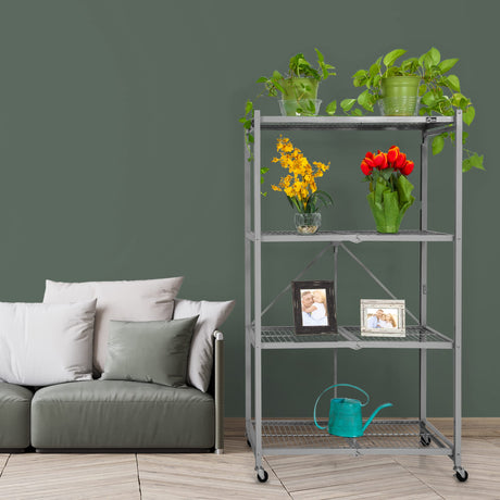 Origami R5 Foldable 4-Tier Garage Shelving Heavy Duty Shelving with Wheels, Metal Storage Rack Holds 1000 pounds, Garage Storage Rack & Organization, Storage Shelving (Platinum, R5 2-Pack) Origami
