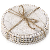 4 Pieces Wood Beaded Coasters 3.9 Inch Round Rustic Farmhouse Coasters Wooden Coasters for Drinks Decorative Table Top Coasters Wood Bar Coaster Set for Housewarming Home Kitchen (Beige) Honeydak