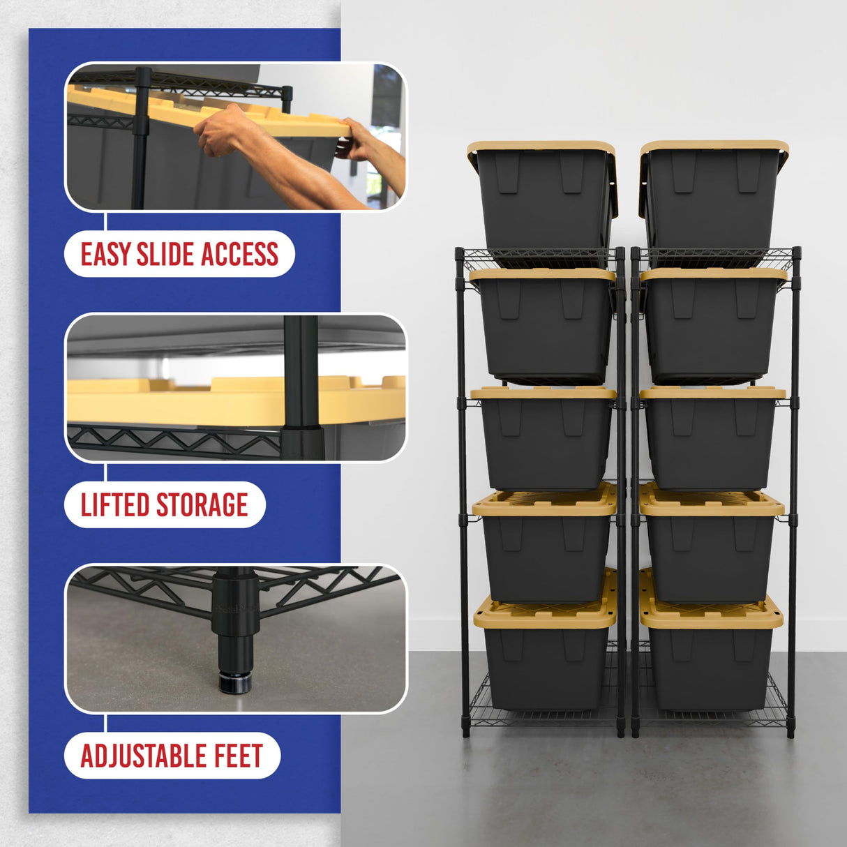 SafeRacks 2 Pack 5-Tier Steel Tote Rack - Maximize Space, Declutter, Organization, NSF Certified, Bin Storage for Garage, Pantry, Kitchen, Workspace, 5 Shelves, 31″ x 23″ x 68″, Black SafeRacks