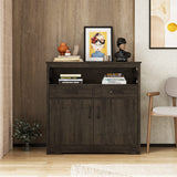 HOSTACK Modern Farmhouse Buffet Sideboard, Kitchen Storage Cabinet with Shelves and Doors, Wood Buffet Cabinet with Drawers, Coffee Bar, Floor Cabinet Cupboard for Living Room, Dark Brown HOSTACK