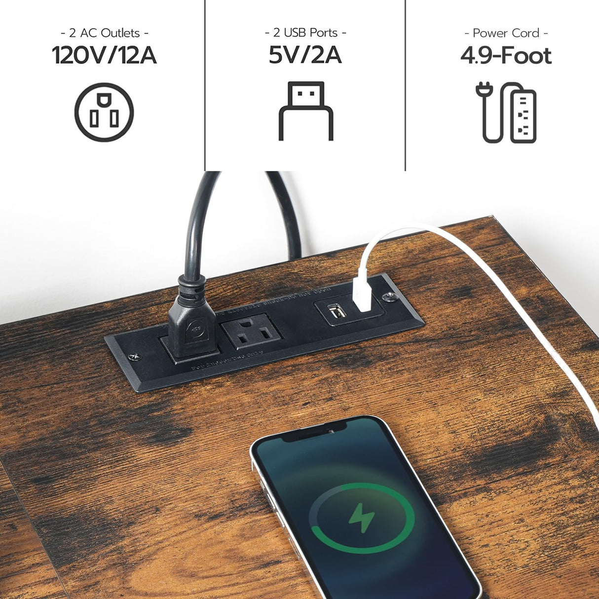 HOOBRO Wine Bar Cabinet with LED Light and Power Outlets, Wine Rack Table for Drinks and Glasses, Coffee Bar Cabinet with Wine Rack, for Kitchen, Dining Room, Rustic Brown and Black BF12UDJJ01 HOOBRO