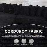 UPYOOE 111'' Modern Sectional Sofa, L-Shaped Corduroy Couch with Left Chaise Daybed, Extra-Wide Oversized Lounge, 8 Pillows, Corner Sofa Set for Living Room, Apartment, Office, Hotel, Bedroom, Black UPYOOE