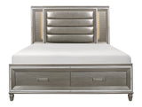 3pc LED Light Bedroom Set Queen Size Platform Bed Upholstered Headboard Silver Gray Finish Wooden Furniture Generic