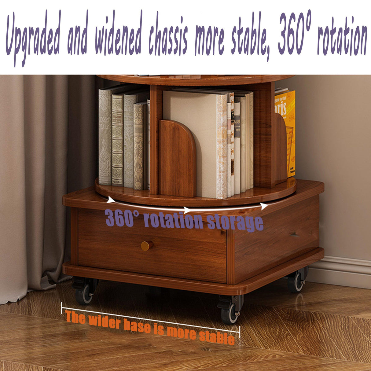 TruRim 360° Rotating Wooden Bookshelf Tower - Space-Saving Six-Tier Storage for Home TruRim