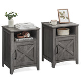 VASAGLE Farmhouse Nightstand with Barn Door, Set of 2, Bedside Table with Storage, Side End Table, Night Stand with Open Compartment, for Bedroom, Misty Gray ULET809G68 VASAGLE