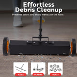 Pyle 24” Rolling Magnetic Sweeper with Adjustable Handle - Strong and Durable Metal Construction, Heavy-Duty Cleaning, Metal Pickup for Industrial and Commercial Use (Black and Orange) Pyle