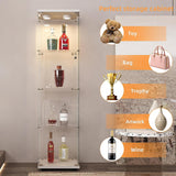 LFT HUIMEI2Y Glass Display Cabinet with LED Lights and Lock, 4-Shelf Curio Cabinets with Door, Tempered Glass Collection Display Showcase for Bedroom, Living Room 65”x 17”x 14.5” White LFT HUIMEI2Y