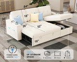 PaPaJet 84 Inch Pull Out Couch, Sleeper Sofa with Storage Chaise, Tufted L Shape Convertible Couch with 2 USB & Cup Holders, Boucle White PaPaJet