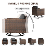 UDPATIO Patio Furniture Set with Fire Pit Table, Rocking Swivel Chairs, 5 Pieces Outdoor Furniture Sets, All-Weather Wicker Outdoor Sectional Sofa with Waterproof Cover, 4'' Thickened Cushion, Grey UDPATIO