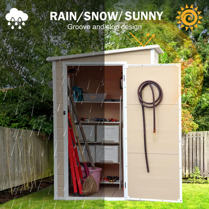 SELLERWE 5x4 FT Outdoor Storage Shed, Waterproof Resin Storage Shed with Floor & Window & Lockable Door, Tool Shed for Garden Patio, Backyard - WoodArtSupply