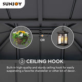 Sunjoy Hardtop Gazebo 10 x 12 ft. Outdoor Patio Aluminum Frame Gazebo with Solar Panel, 2-Tier Steel Hardtop Backyard Gazebo with Netting and Ceiling Hook, Black Sunjoy