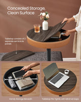 VASAGLE EKHO Collection - Height Adjustable Bar Table, Round High Pub Table with Storage, Synthetic Leather with Stitching, Mid-Century Modern, Kitchen Home Bar, Ash Brown and Caramel Brown VASAGLE