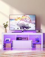 CHOEZON TV Stand with Power Outlet, Modern TV Cabinet for 55 60 inch TVs, Media TV Console with LED Light Strip, Media Entertainment Center with Storage, for Living Room, Bedroom, White MDS02UDWB CHOEZON