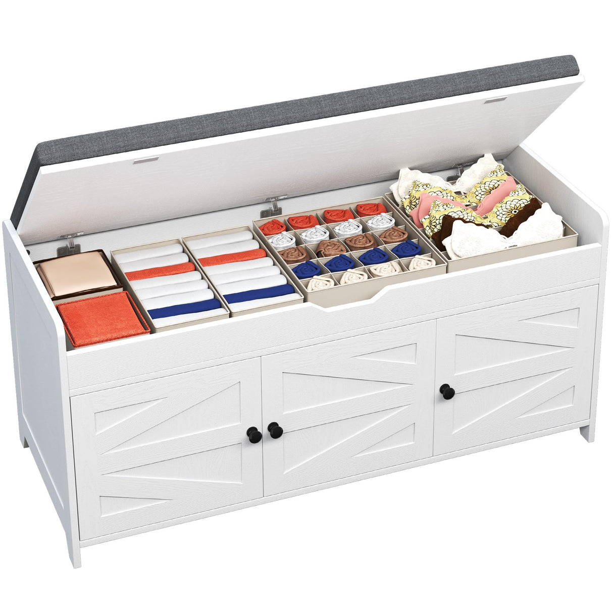 Xdwwhome Shoes Bench with Cushion, Storage Bench, Entryway Bench with Lift Top Storage, 43.3" Wooden End of Bed Bench, Shoe Bench Cabinet for Living Room Bedroom Hallway Garden, 330 lbs, White Xdwwhome