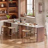 LITTLE TREE Home Bar Table, 55-Inch Long Counter Height Pub Table with a Faux Marble Finished Tabletop, Narrow Rectangular Indoor Bar Unit for Home, Kitchen, White & Walnut LITTLE TREE