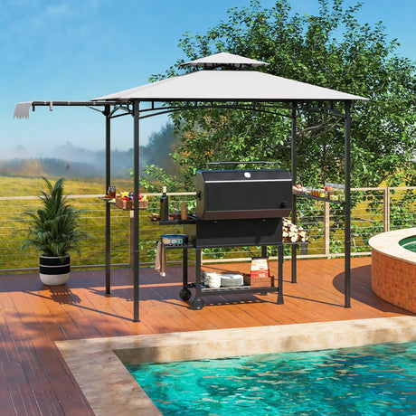 CLEEMAN Grill Gazebo,10.5 x 5 FT Grill Canopy, Double-Tiered Top, 2 Side Shelves, Extended Side Awnings &12 Hanging Hooks, BBQ Metal Gazebo, Grill Tent, Outdoor Gazebo for Patio Backyard Garden CLEEMAN