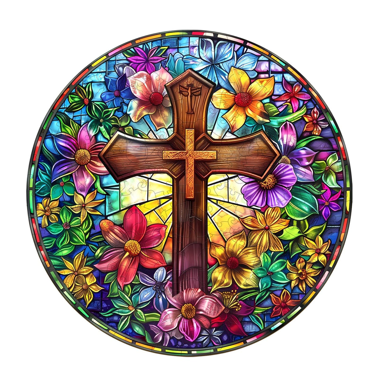 Jigfoxy Wooden Puzzles for Adults, Stained Glass Cross Wood Puzzles Adult, Unique Animal Shape Wooden Jigsaw Puzzles for Adults, Birthday Gifts for Puzzle Lovers, Family (M-11.4 * 11.4in-200pcs) Jigfoxy