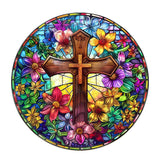 Jigfoxy Wooden Puzzles for Adults, Stained Glass Cross Wood Puzzles Adult, Unique Animal Shape Wooden Jigsaw Puzzles for Adults, Birthday Gifts for Puzzle Lovers, Family (M-11.4 * 11.4in-200pcs) Jigfoxy