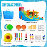 FBSPORT Inflatable Bounce House Water Slide, Bounce House for Kids with Toy Market Stand Splash Pool Bouncer Climbing Wall Water Gun Ball Dart, Bouncy Castle W/620W Blower for Outdoor Indoor, Red FBSPORT