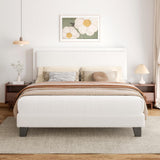 viplov King Size Bed Frame and Headboard, Upholstered Platform Bed with Adjustable Headboard, Soft Boucle Fabric, Modern Style, No Box Spring Required, Easy Assembly, Off-White viplov