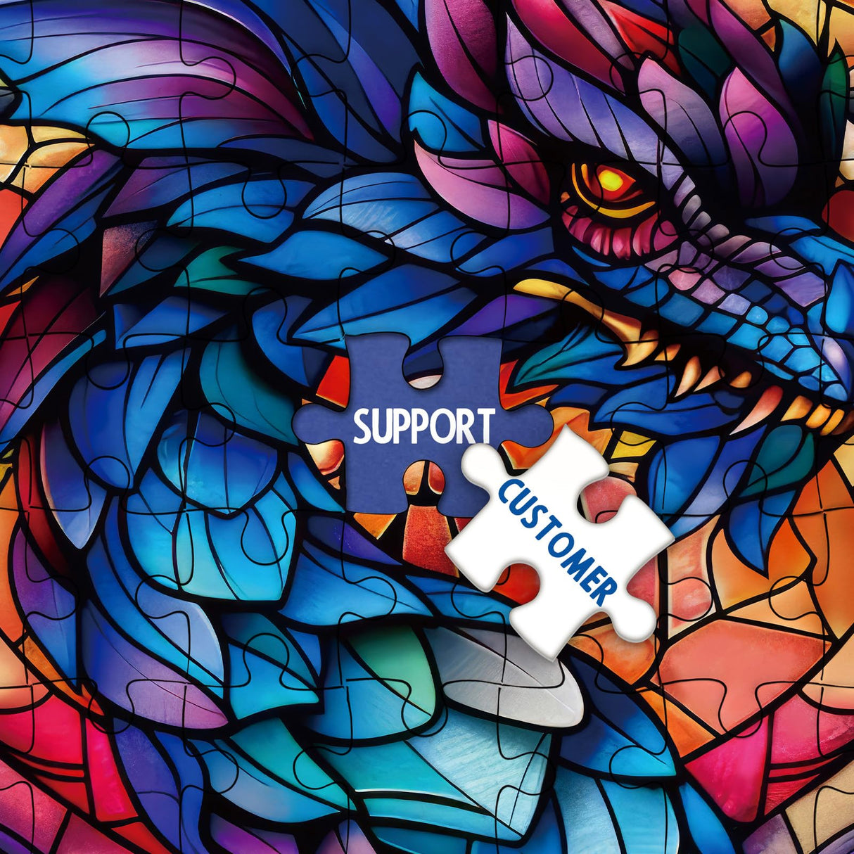 Fantasy Dragon Puzzles for Adults 1000 Pieces, Stained Glass Art Jigsaw Puzzles, Blue Purple Darkness Western Dragon Puzzle IdeaBazar