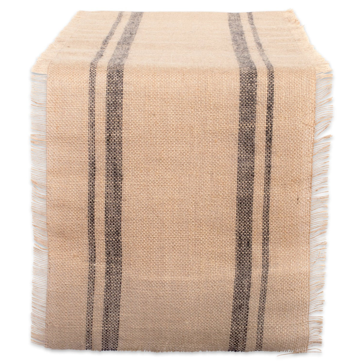 DII Jute Burlap Collection Kitchen Tabletop, Table Runner, 14x72, Double Border Gray DII