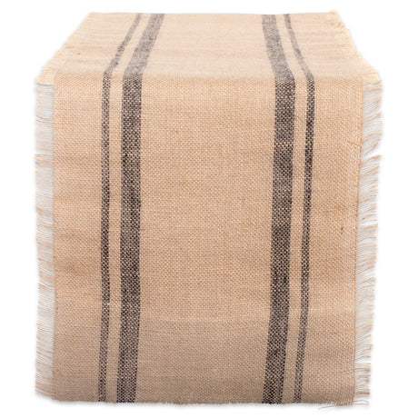 DII Jute Burlap Collection Kitchen Tabletop, Table Runner, 14x72, Double Border Gray DII