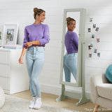 Best Choice Products Freestanding Jewelry Armoire Cabinet, Full Length Standing Mirror, Lockable Makeup Storage Organizer, w/Velvet Lining, 3 Angles, Lock, Accessory Pouch, 5 Shelves - Natural Oak Best Choice Products