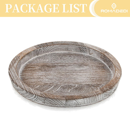 Wooden Decorative Tray Candle Holder: Romadedi Round Wood Tray Home Decor, Whitewash Rustic Trays for Farmhouse Dinning Table Kitchen Countertop Coffee Table Wedding Centerpiece, 11inch, Size L