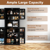 HLR 72" Kitchen Pantry Storage Cabinet, Freestanding Larder Cupboard, Kitchen Hutch Cabinet with Microwave Stand,Utility Pantry with Doors and Shelves for Dining Room, Living Room, Laundry HLR
