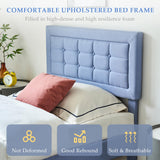 VECELO Twin Size Bed Frame with Adjustable Headboard, Upholstered Button Tufted Platform Bedframe with Wood Slats Support, No Box Spring Needed, Light Blue VECELO