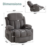 BOSMILLER Massage Recliner Chair, Swivel and Rocking Recliner with Heat and Vibration, Breathable Fabric Ergonomic Single Sofa Chair for Living Room with Cup Holders, Side Pockets and USB (Grey) BOSMILLER