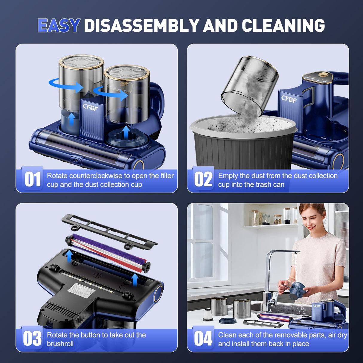CFBF Mattress Vacuum Cleaner, Bed Vacuum Cleaner with 16Kpa Suction 253.7nm UV-C Light, Ultrasonic & High Heating, 500W Powerful Double-Cup Handheld Vacuums for Bed, Sofa, Couch, Crib, 16.4FT Corded CFBF
