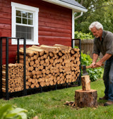 Shomextol 8ft Large Firewood Rack Outdoor, Heavy Duty Metal Wood Rack with Kindling Storage - For Indoor & Outdoor Fireplace, Wood Pile Organizer,Black Shomextol