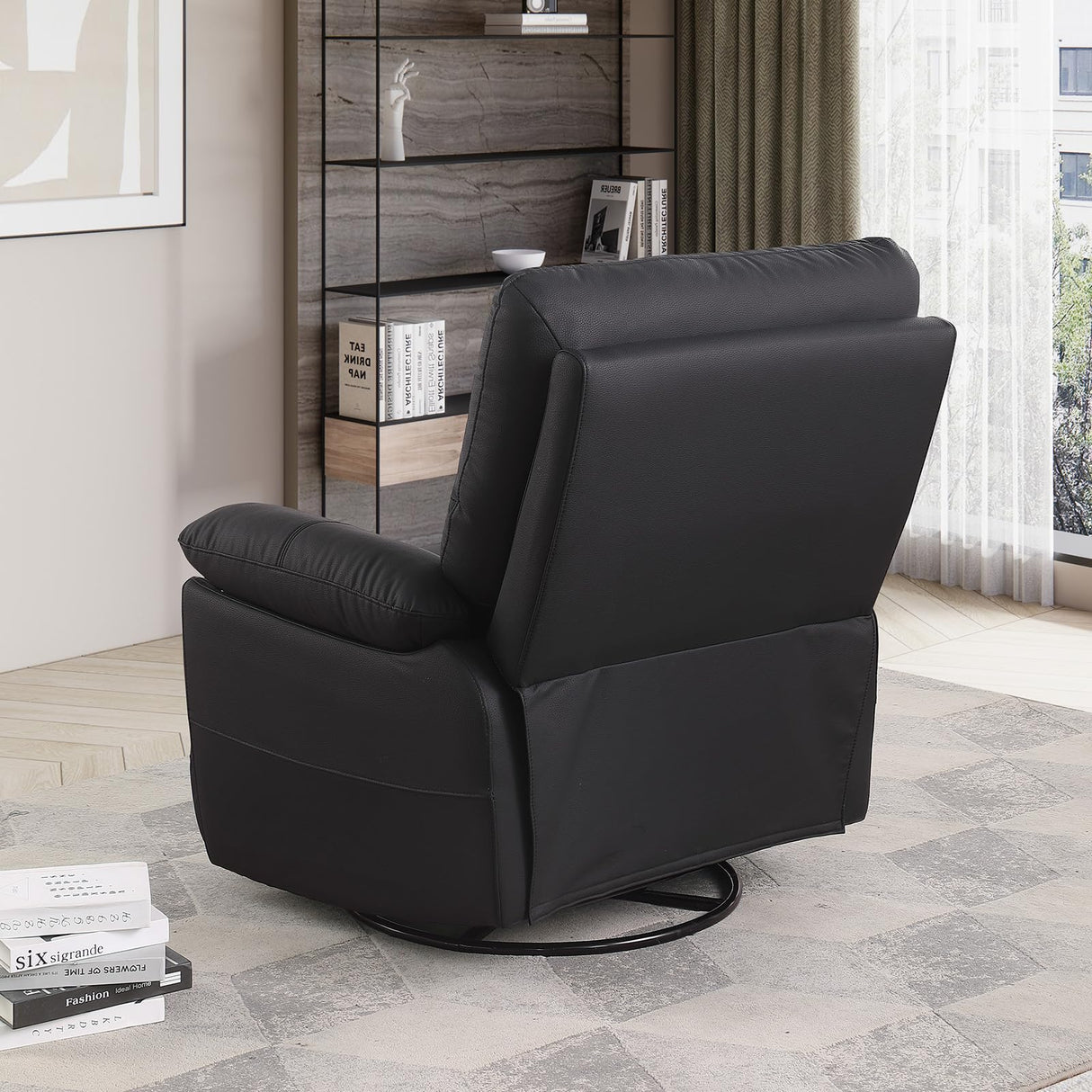 poplarbox Manual Recliner Chair with Lever Handle, 360° Swivel Elderly Rocker Recliner Chairs, Single Seat upholstered Recliner Sofa Chair for Living Room, Apartment (Black) poplarbox