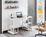 AODK 40 Inch Small Writing Desk with Power Outlets & USB Charging Port, Computer Desk for Small Spaces Home Office, Student Laptop PC Desks with Storage Shelves, Kids Desk, White AODK