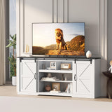 GarveeLife 70 in Farmhouse TV Stand with Power Outlets for Televisions Up to 80 in TVs, Sliding Barn Door & Large Storage Cabinets with Adjustable Shelf, 32 in Tall TV Media Console, White GarveeLife