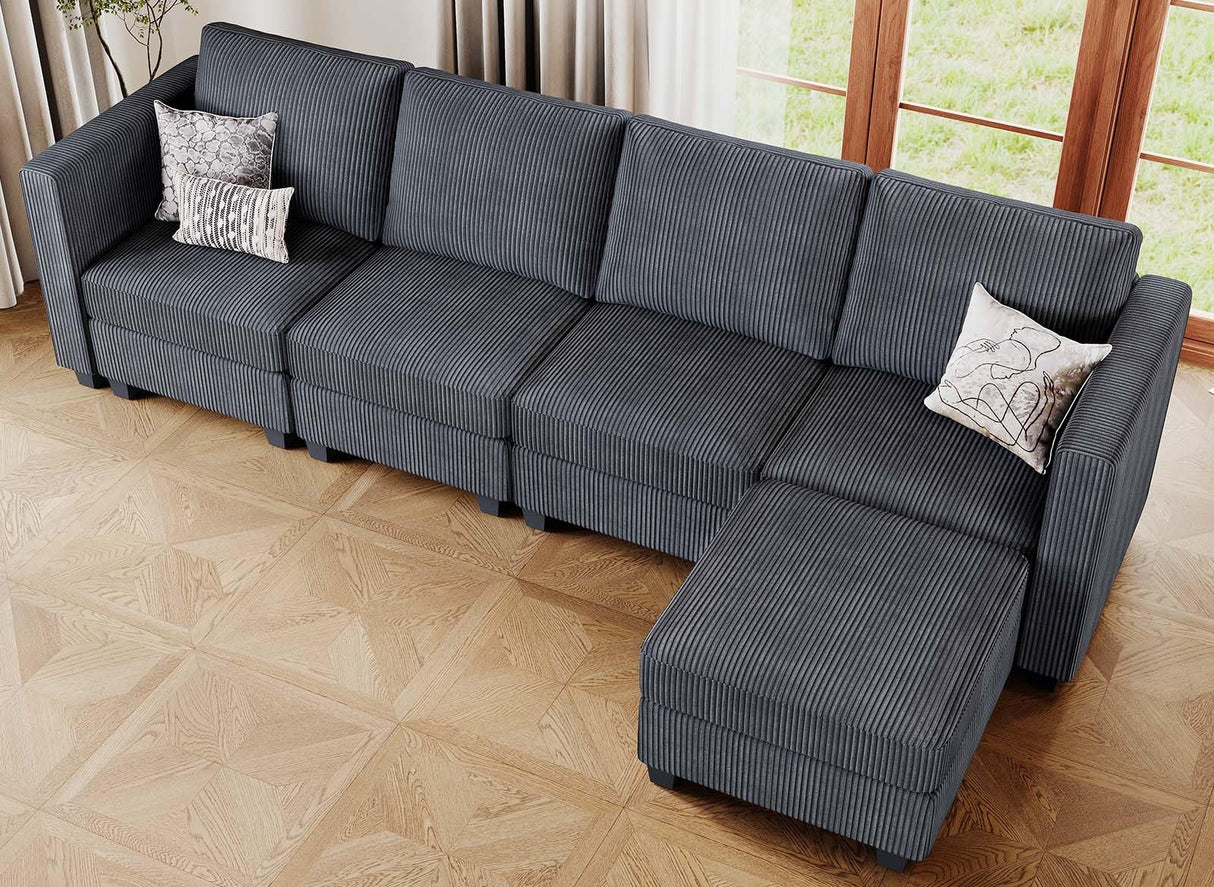 Belffin Modular Sectional Couch with Storage Ottoman L Shape Corduroy Sectional Sofa with Chaise Convertible Modern Sectional Sofa Couch Dark Grey Belffin