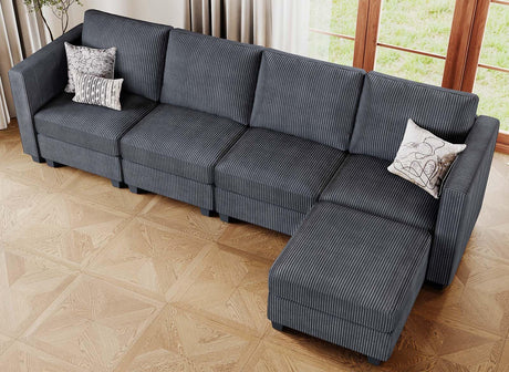 Belffin Modular Sectional Couch with Storage Ottoman L Shape Corduroy Sectional Sofa with Chaise Convertible Modern Sectional Sofa Couch Dark Grey Belffin