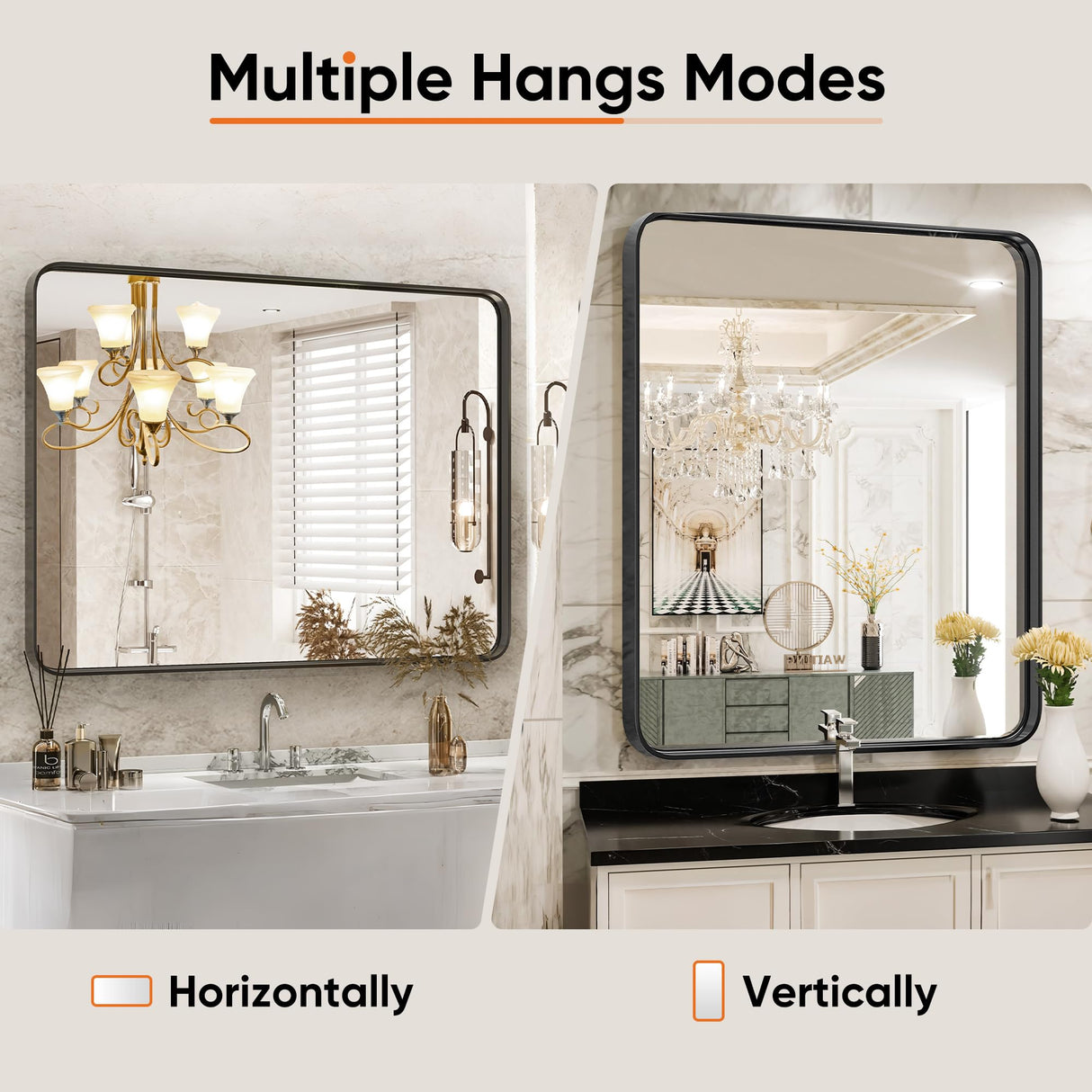 DUMOS Black Vanity Bathroom Mirror for Wall, Metal Framed Rounded Rectangular Modern Mirrors for Over Sink, 30x40 Inch for Farmhouse, Tempered Glass, Hangs Horizontally or Vertically DUMOS