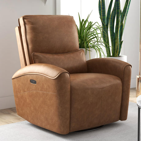 Bonzy Home Power Swivel Rocker Recliner Chair with USB Port, 23.2" Wide Seat, Fixed Lumbar Support, Upholstered Glider Chair for Nursery Living Room, Brown Bonzy Home