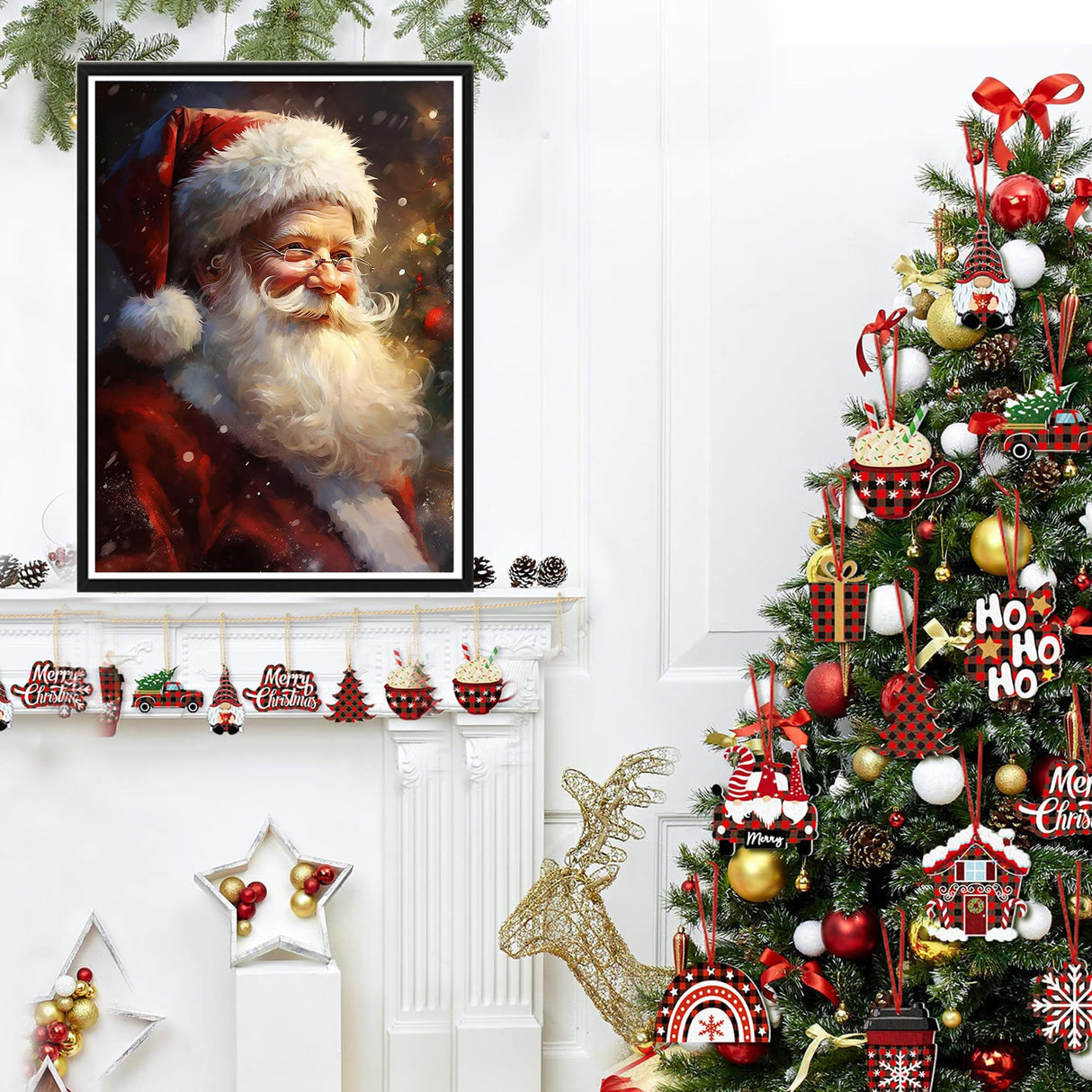 SKRYUIE Christmas Paint by Numbers Kit for Adults, Acrylic Oil Painting by Numbers Kits Santa Claus for Beginner with Paintbrushes Brushes Paintwork Art Crafts Canvas for Home Decor 16x20 inch SKRYUIE