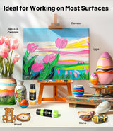 40 Pack Acrylic Paint Set with 12 Brushes, 2 Knives, Palette and Sponge, 24 Colors (60ml, 2oz) Art Craft Paint Gifts for Adults Kids Artists Beginners, Canvas Ceramic Wood Rock Pumpkin Painting Kit POPYOLA