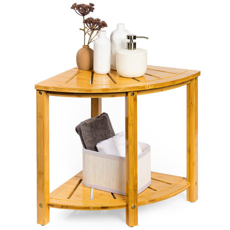 Sorbus Bamboo Shower Stool - Corner Bath Bench - Waterproof Wood Chair for Inside Shower - Bathtub Seat with Shelf for Shaving Legs - Small Corner Step Stool Foot Rest for Bathroom Bamboo Side Table Sorbus