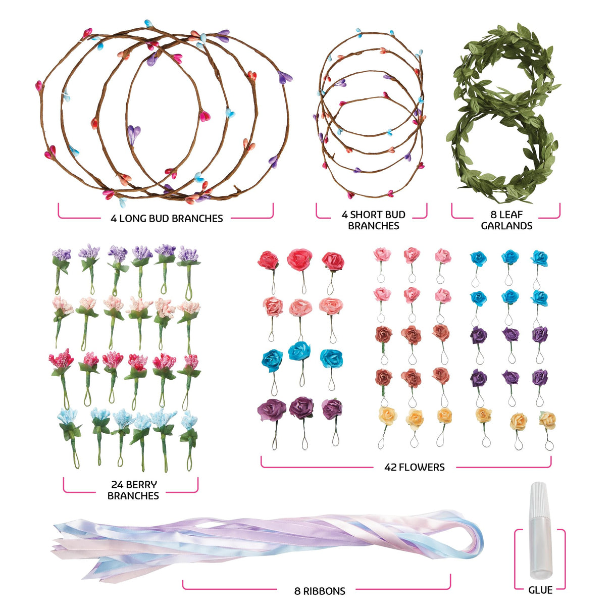 Pretty Me Flower Crown & Bracelet Making Kit for Kids - Crafts for Girls Ages 6-8 Years Old - Arts & Craft Birthday Gifts for Girl Age 6 to 10 Year Olds - Gift Art Activities DIY Hair Accessories Pretty Me